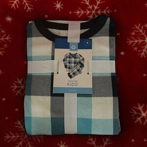 Hanukkah PJ Set blue and white Plaid Size 4